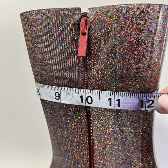 Melissa Nancy Women’s Boots 7 Vegan Glitter GoGo Rain Platform Block Heel *Read* - Picture 3 of 12